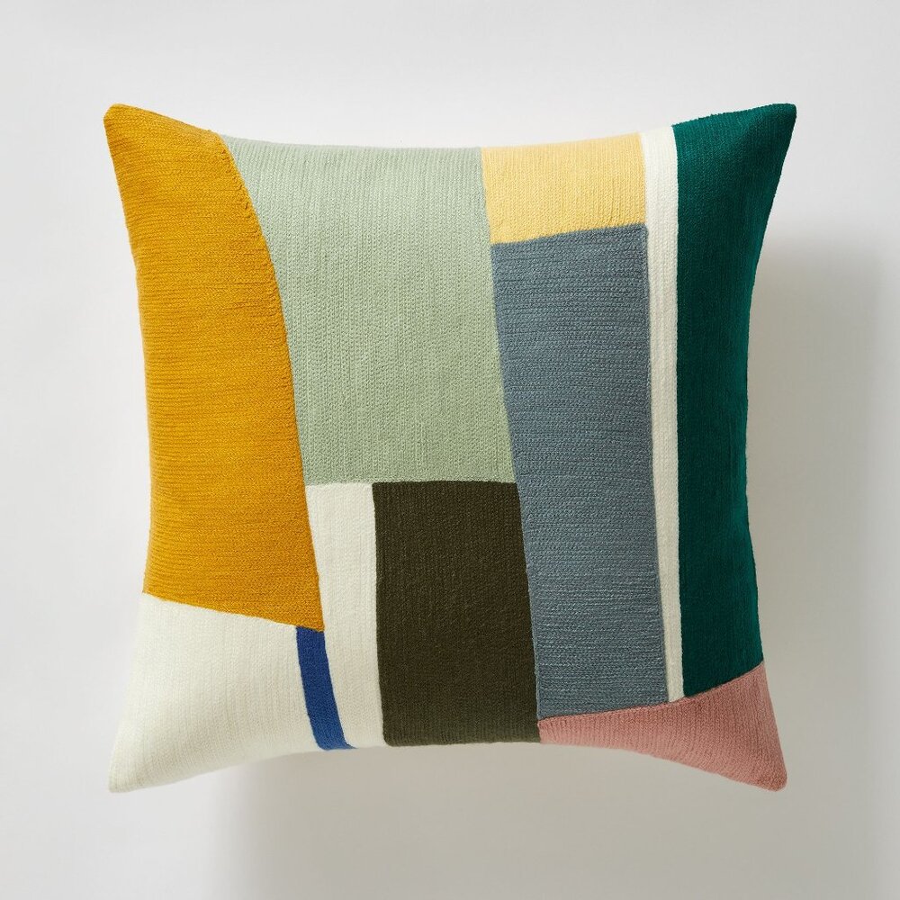 NWT West Elm 20x20 Crewel Geo Pieces Pillow Cover, Color "Horseradish"